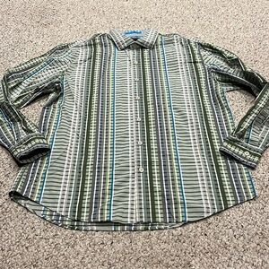 Tommy Bahama Button Down Shirt Cotton Casual Blue Green Sz Large Men's Coastal